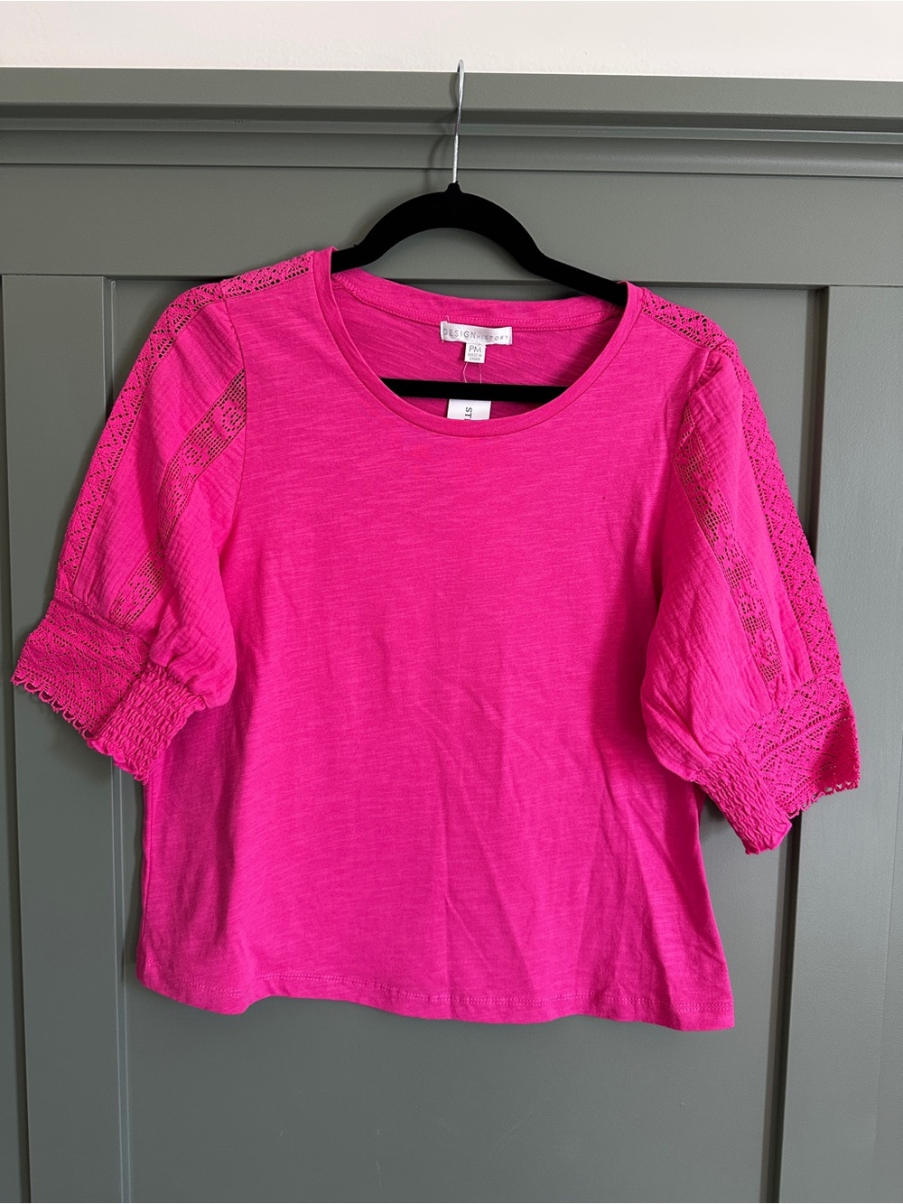 Design History Embroidered Puff Sleeve Pink Shirt